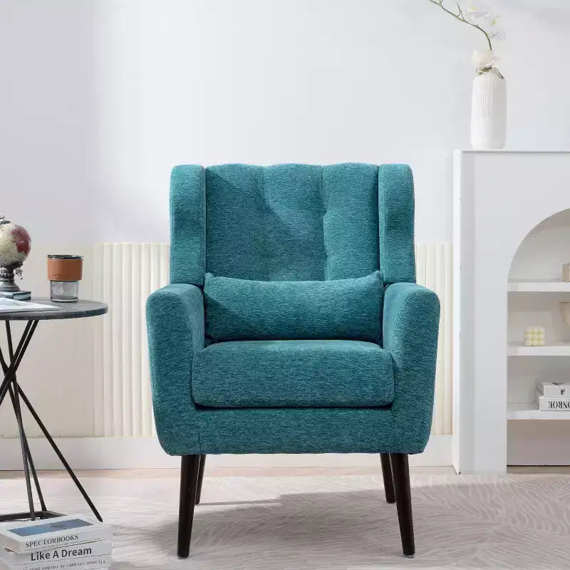 Fauteuil d'appoint en chenille - Fauteuil de salon moderne avec coussin, dossier ergonomique, pieds en bois fuselés