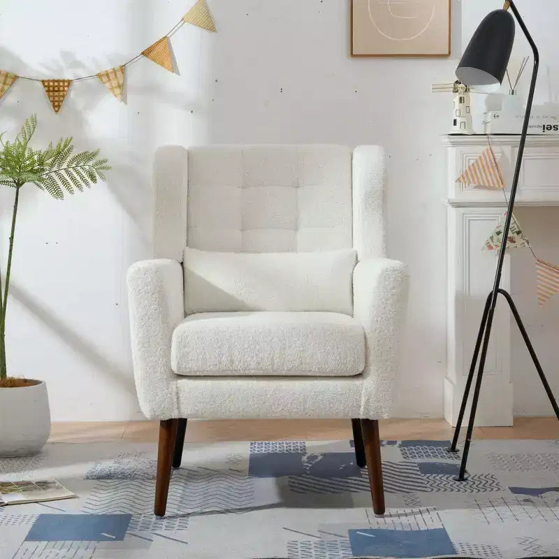 Fauteuil d'appoint en chenille - Fauteuil de salon moderne avec coussin, dossier ergonomique, pieds en bois fuselés