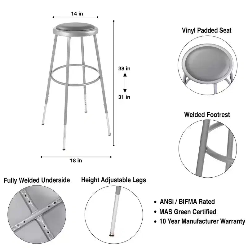 Lot de 2 tabourets réglables en hauteur de 81 à 99 cm gris - Revêtement en vinyle, structure en acier, sans accoudoirs