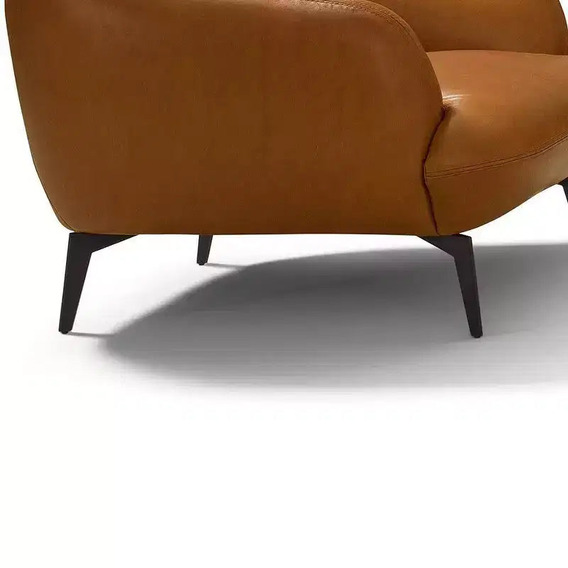 Canapé de 168 cm en cuir cognac - Piètement métallique contemporain, Rembourrage moelleux, Quatre places