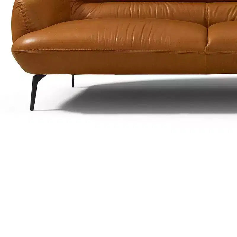 Canapé de 168 cm en cuir cognac - Piètement métallique contemporain, Rembourrage moelleux, Quatre places