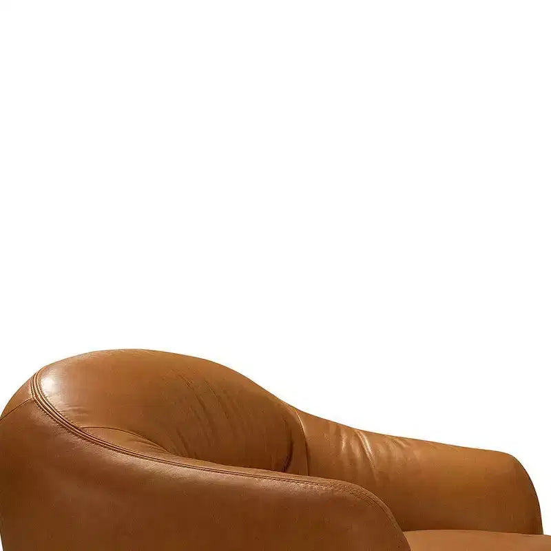 Canapé de 168 cm en cuir cognac - Piètement métallique contemporain, Rembourrage moelleux, Quatre places