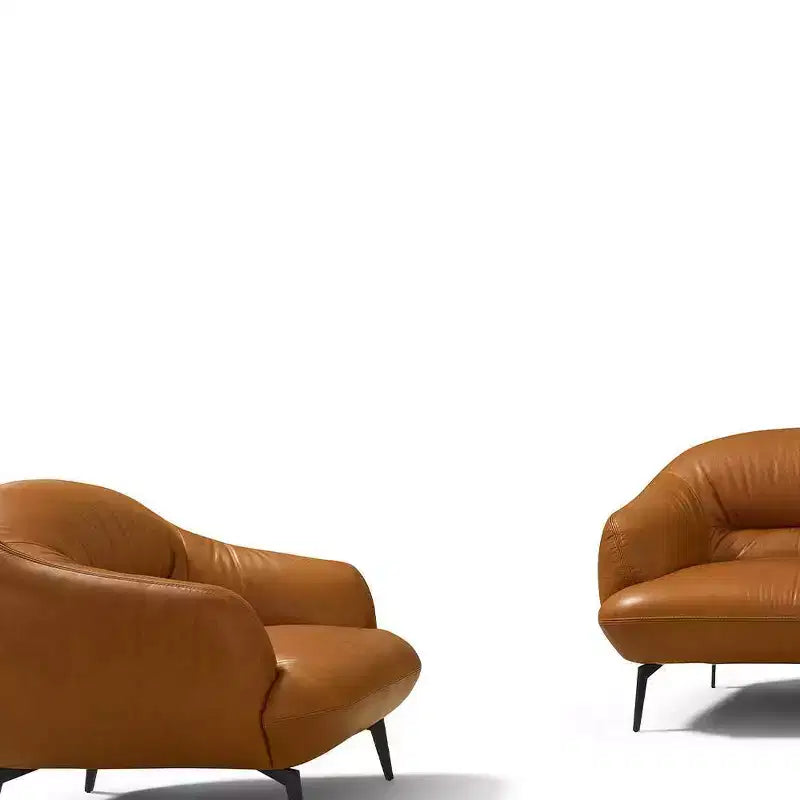 Canapé de 168 cm en cuir cognac - Piètement métallique contemporain, Rembourrage moelleux, Quatre places