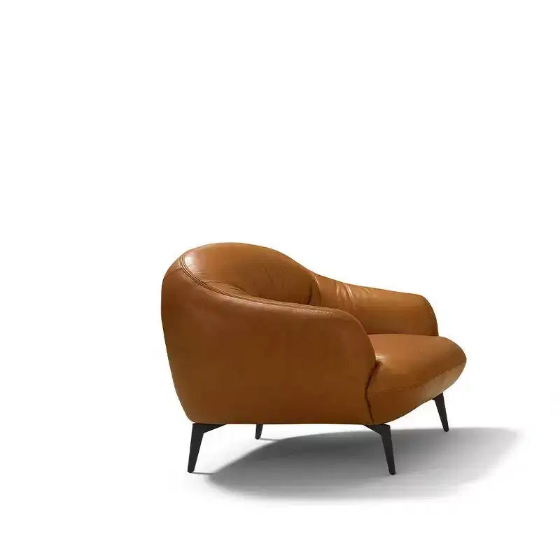 Canapé de 168 cm en cuir cognac - Piètement métallique contemporain, Rembourrage moelleux, Quatre places