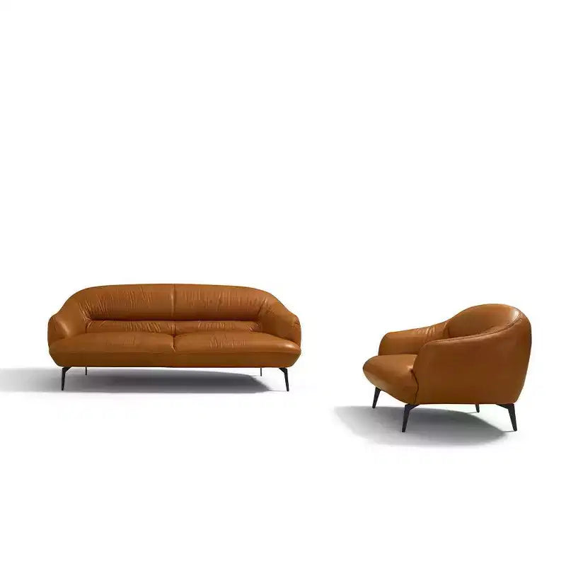Canapé de 168 cm en cuir cognac - Piètement métallique contemporain, Rembourrage moelleux, Quatre places