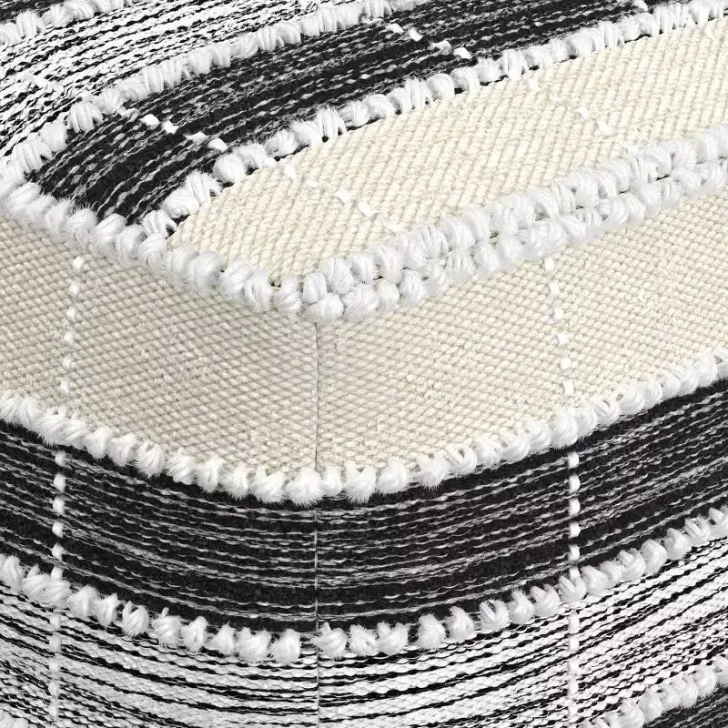 Pouf carré tissé - Blanc/Beige/Noir, Intérieur/Extérieur, Résistant aux UV, Capacité de 113 kg