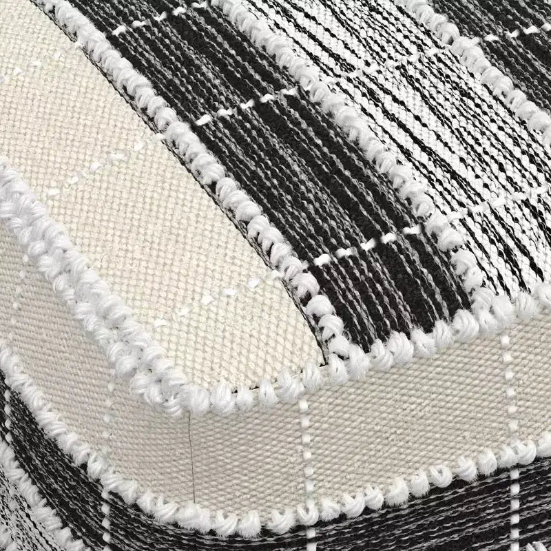 Pouf carré tissé - Blanc/Beige/Noir, Intérieur/Extérieur, Résistant aux UV, Capacité de 113 kg