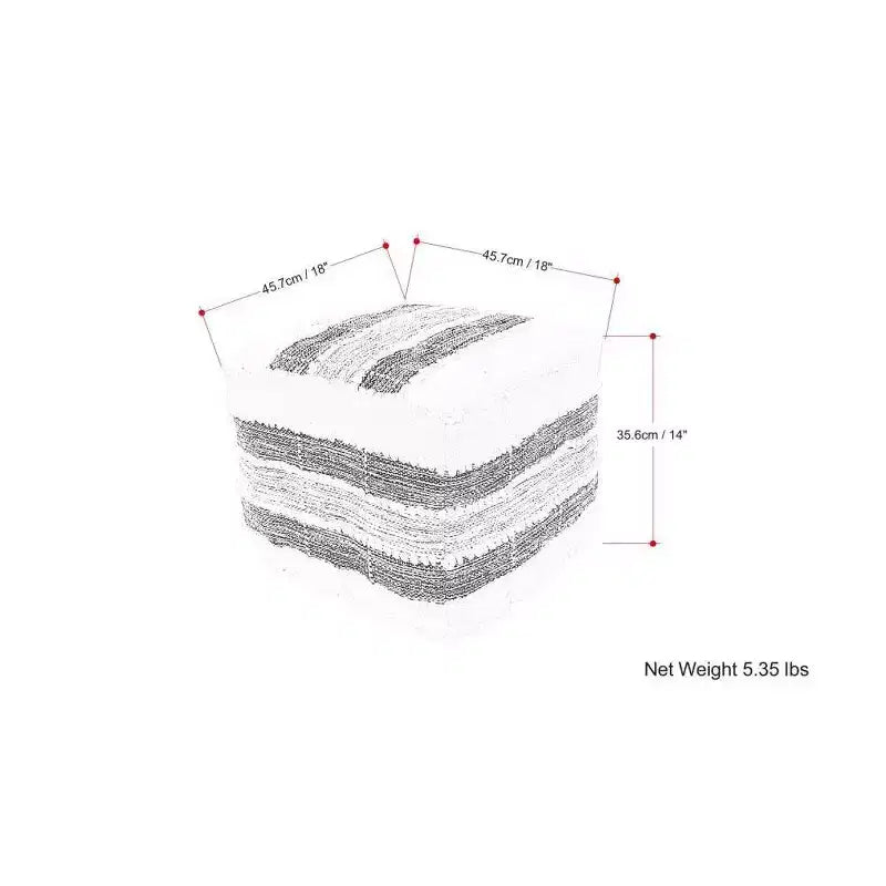 Pouf carré tissé - Blanc/Beige/Noir, Intérieur/Extérieur, Résistant aux UV, Capacité de 113 kg