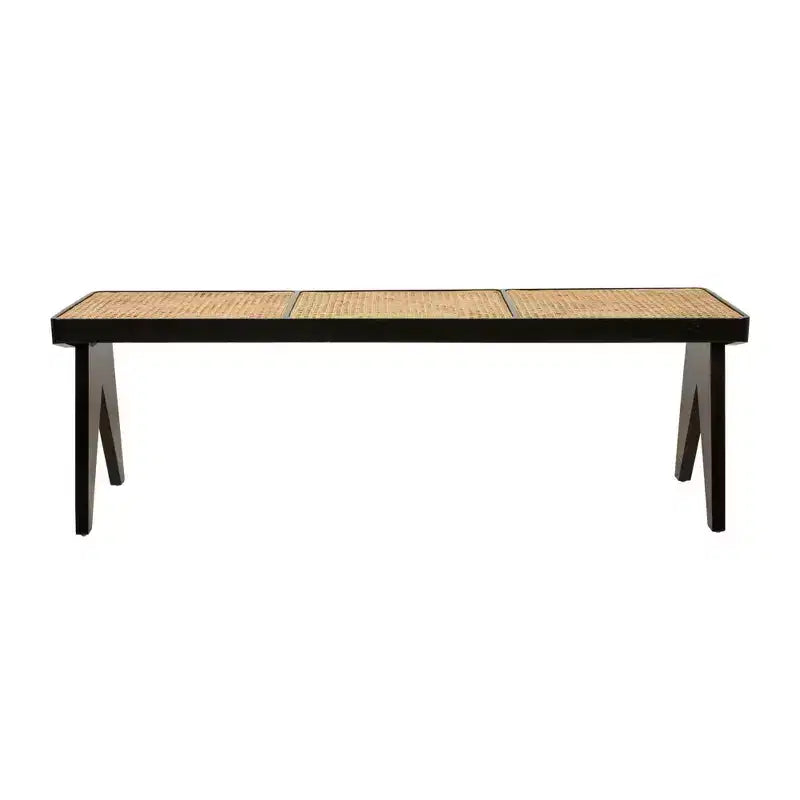 Banc en rotin tressé à la main de 140 cm – Structure en manguier, noir, 3 places