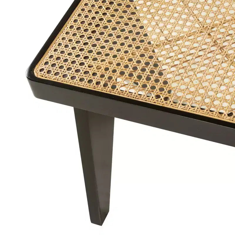 Banc en rotin tressé à la main de 140 cm – Structure en manguier, noir, 3 places
