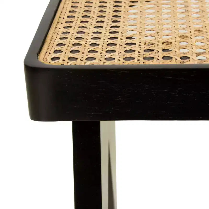 Banc en rotin tressé à la main de 140 cm – Structure en manguier, noir, 3 places