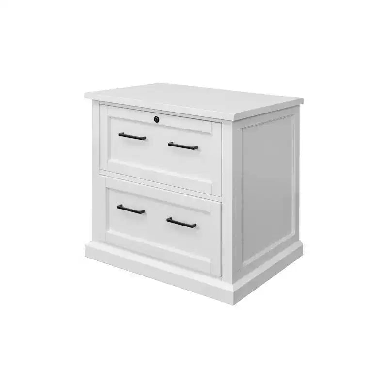 Classeur latéral moderne en bois - blanc, portes de style Shaker, panneaux à lattes, blocs multiprises intégrés
