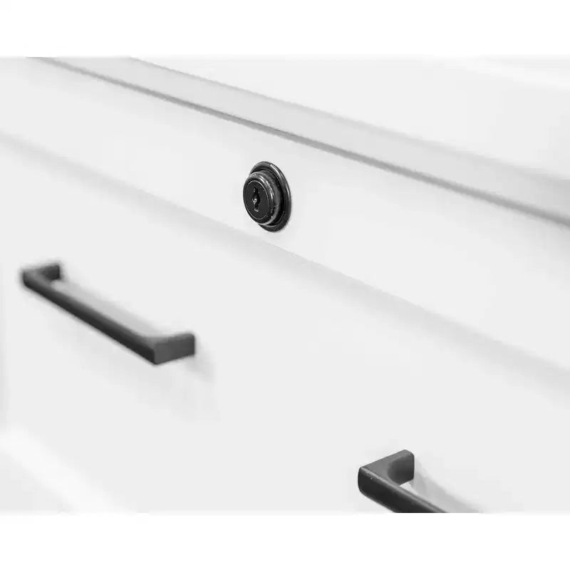 Classeur latéral moderne en bois - blanc, portes de style Shaker, panneaux à lattes, blocs multiprises intégrés