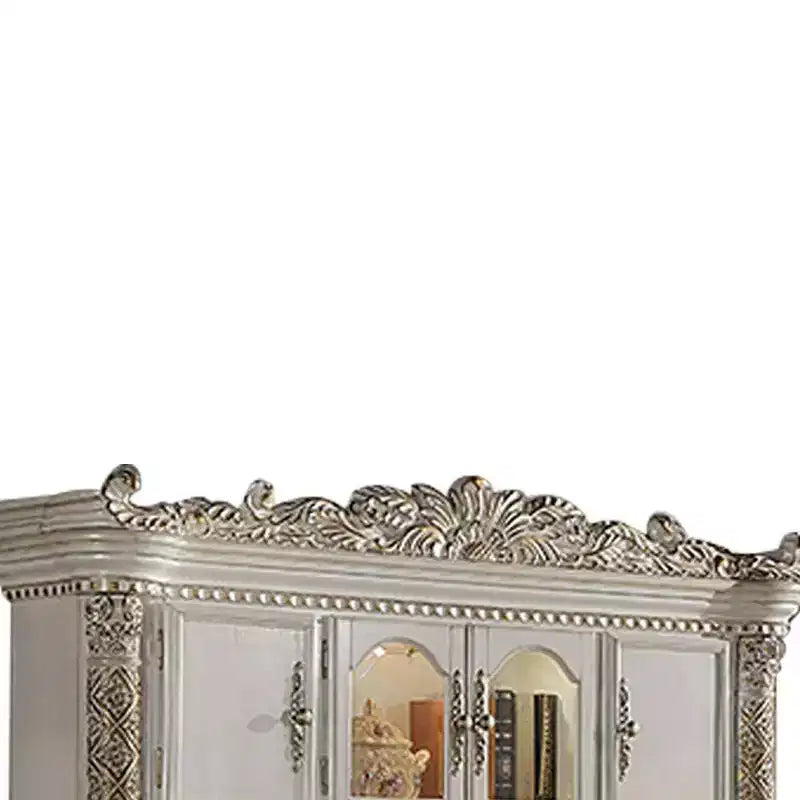 Bureau informatique et huche de 89" – Finition perle antique, composite de bois, étagère de rangement ouverte