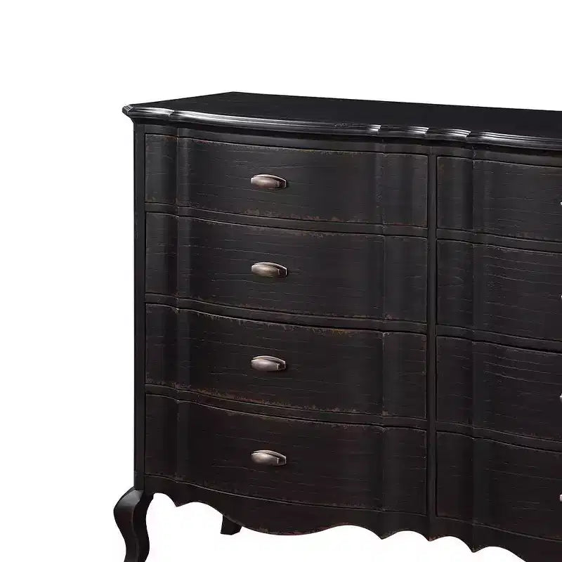 Commode noire antique de 64 po – 5 tiroirs, bois composite, aucun assemblage requis