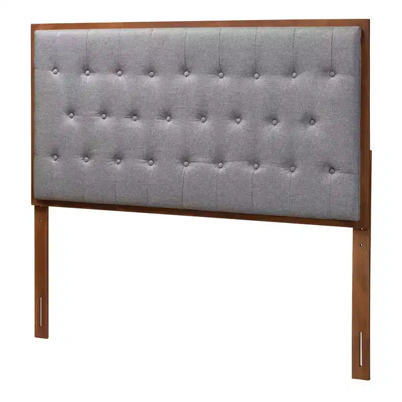 Tête de lit King en tissu et bois – Gris/Noyer marron, capitonnée, 5 réglages de hauteur