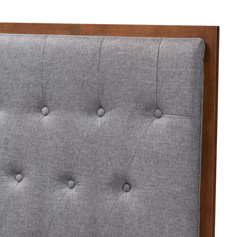 Tête de lit King en tissu et bois – Gris/Noyer marron, capitonnée, 5 réglages de hauteur