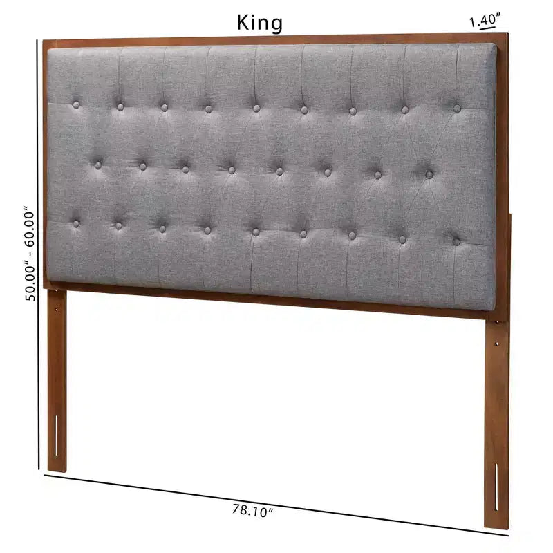 Tête de lit King en tissu et bois – Gris/Noyer marron, capitonnée, 5 réglages de hauteur