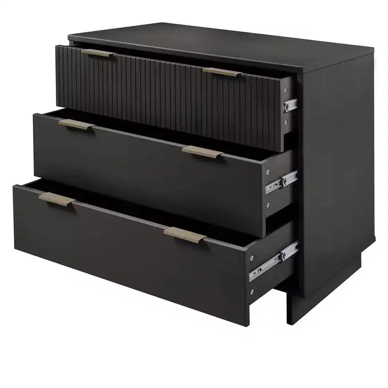 Commode moderne à 3 tiroirs - Cadre en bois, finition peinte, quincaillerie anti-basculement