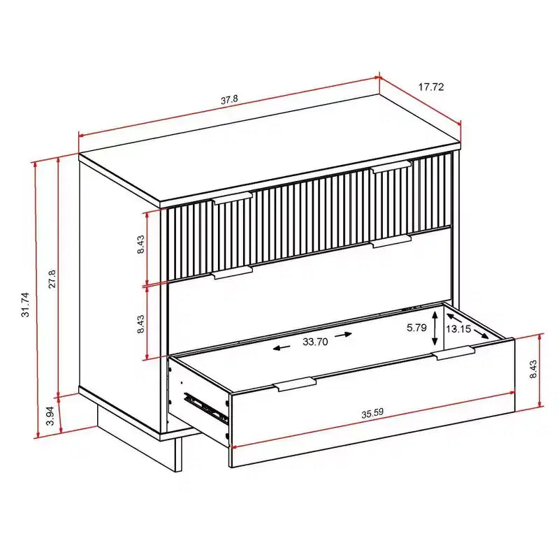 Commode moderne à 3 tiroirs - Cadre en bois, finition peinte, quincaillerie anti-basculement