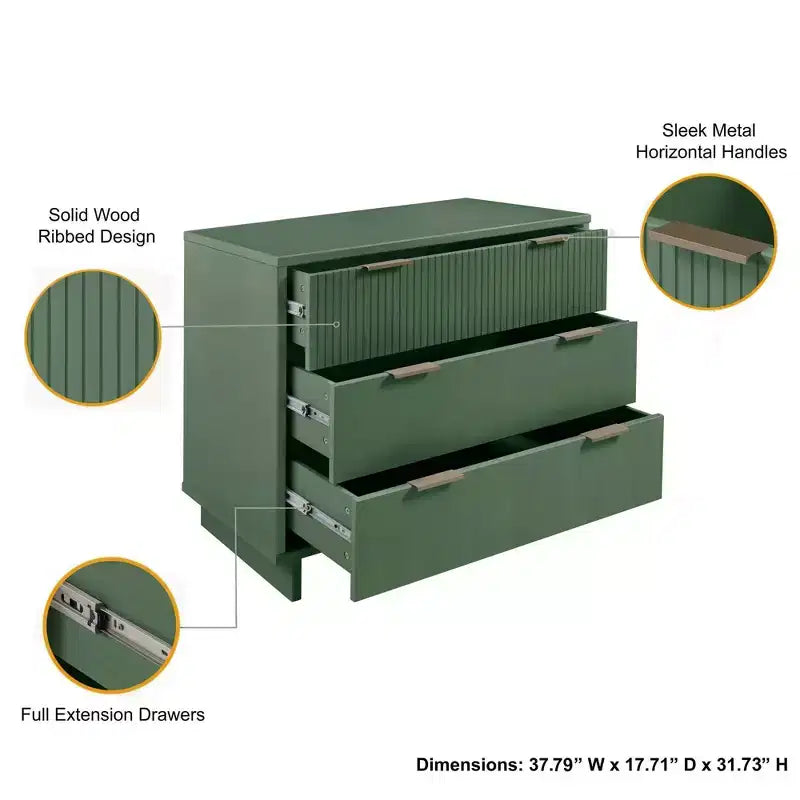 Commode moderne à 3 tiroirs - Cadre en bois, finition peinte, quincaillerie anti-basculement