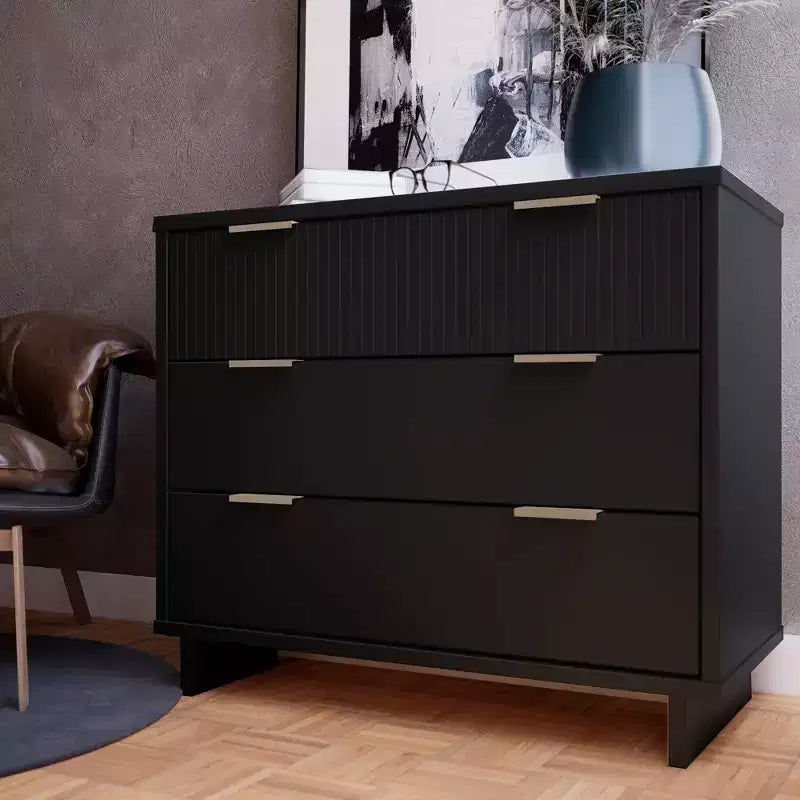 Commode moderne à 3 tiroirs - Cadre en bois, finition peinte, quincaillerie anti-basculement