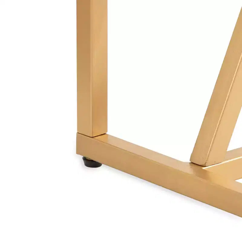 Console rectangulaire 30x10x30 – Blanc et or, piètement en métal géométrique, plateau en MDF