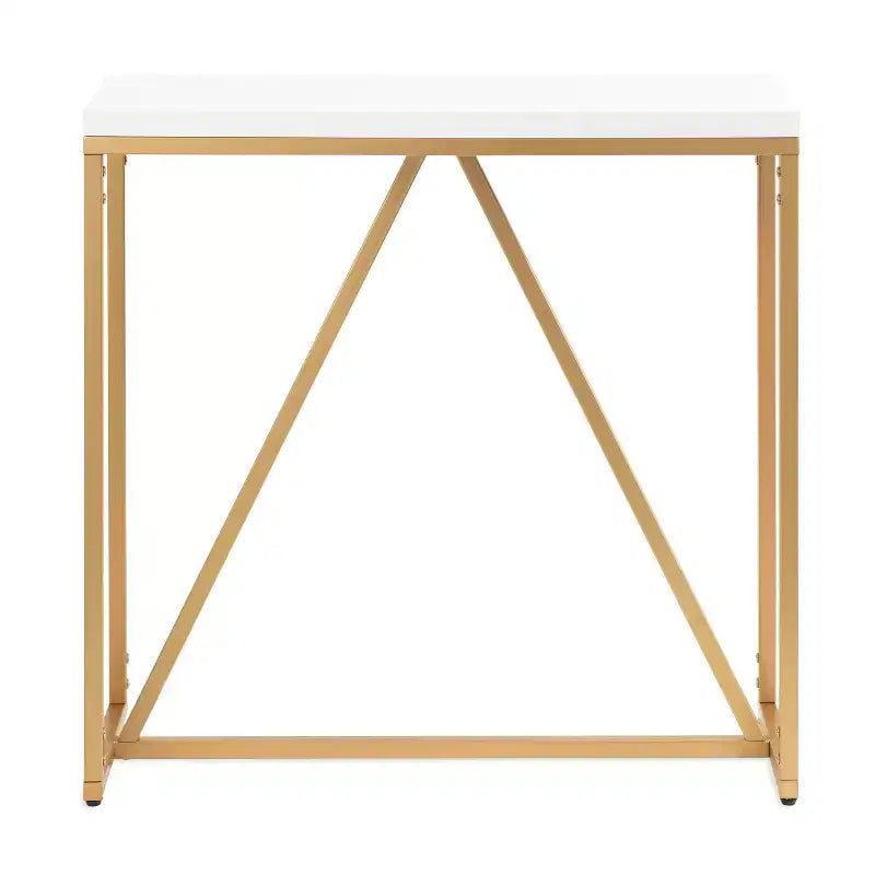 Console rectangulaire 30x10x30 – Blanc et or, piètement en métal géométrique, plateau en MDF