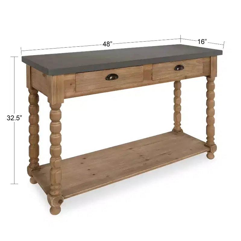 Table console rectangulaire en bois 48" – Style rustique marron, milieu du siècle moderne