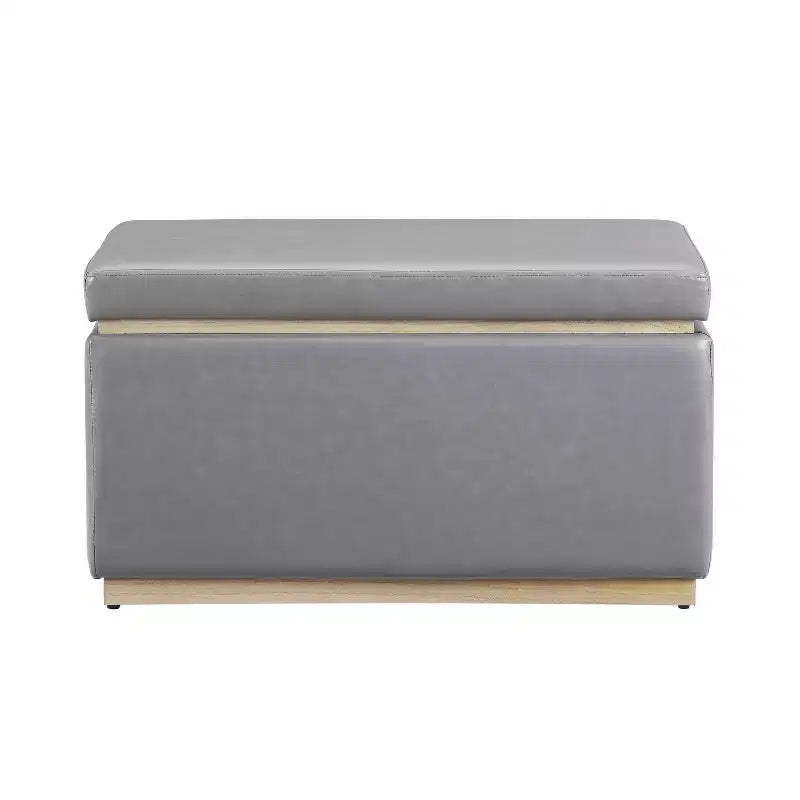Pouf de rangement rectangulaire - Structure en bois naturel, coussin en mousse, capacité de 90 kg