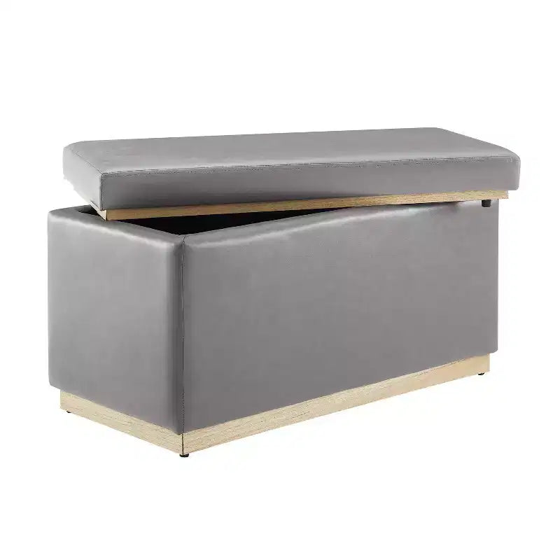 Pouf de rangement rectangulaire - Structure en bois naturel, coussin en mousse, capacité de 90 kg