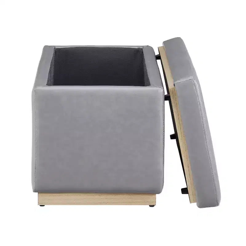 Pouf de rangement rectangulaire - Structure en bois naturel, coussin en mousse, capacité de 90 kg