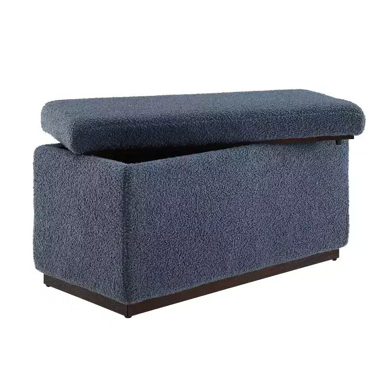 Pouf de rangement rectangulaire - Structure en bois naturel, coussin en mousse, capacité de 90 kg