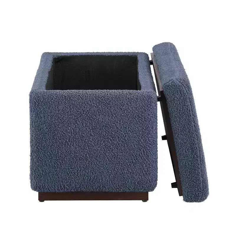 Pouf de rangement rectangulaire - Structure en bois naturel, coussin en mousse, capacité de 90 kg