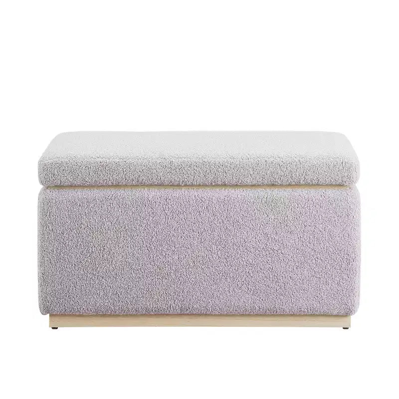 Pouf de rangement rectangulaire - Structure en bois naturel, coussin en mousse, capacité de 90 kg