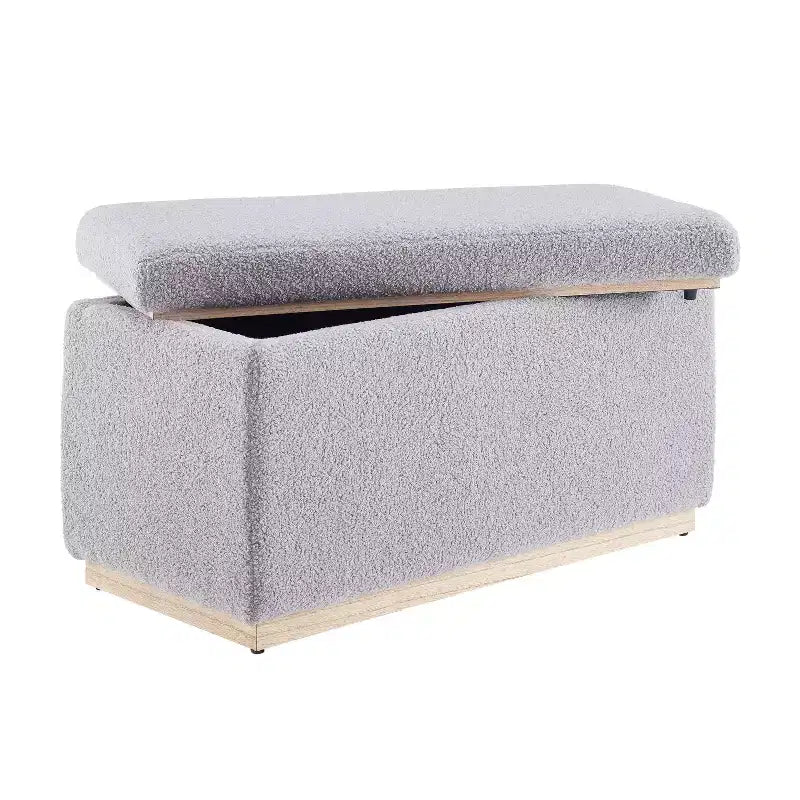 Pouf de rangement rectangulaire - Structure en bois naturel, coussin en mousse, capacité de 90 kg