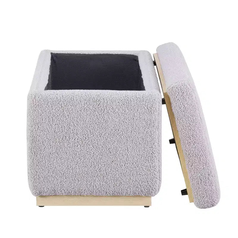 Pouf de rangement rectangulaire - Structure en bois naturel, coussin en mousse, capacité de 90 kg