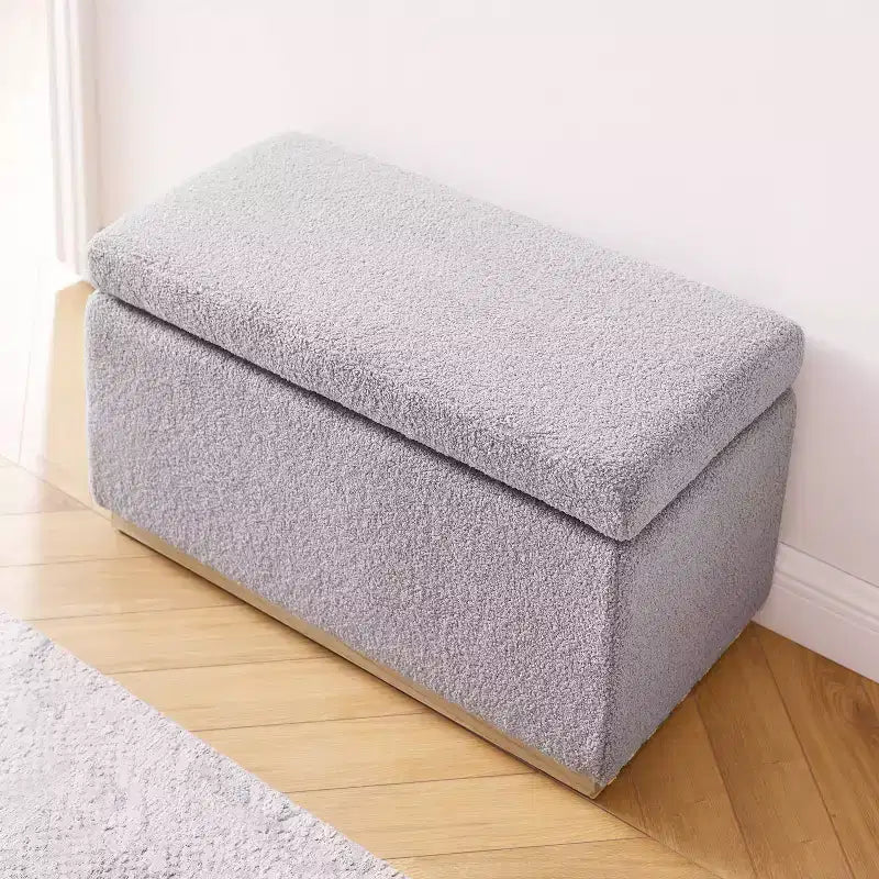 Pouf de rangement rectangulaire - Structure en bois naturel, coussin en mousse, capacité de 90 kg