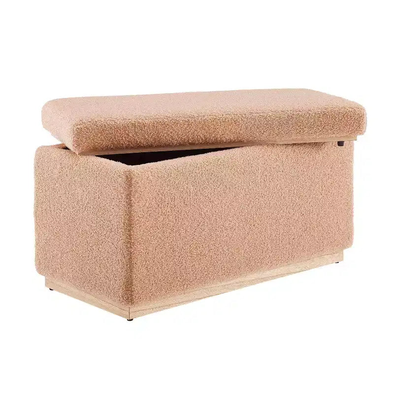 Pouf de rangement rectangulaire - Structure en bois naturel, coussin en mousse, capacité de 90 kg