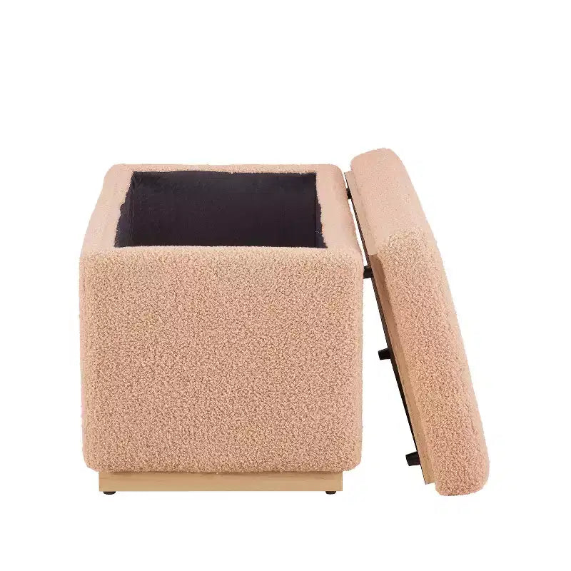 Pouf de rangement rectangulaire - Structure en bois naturel, coussin en mousse, capacité de 90 kg
