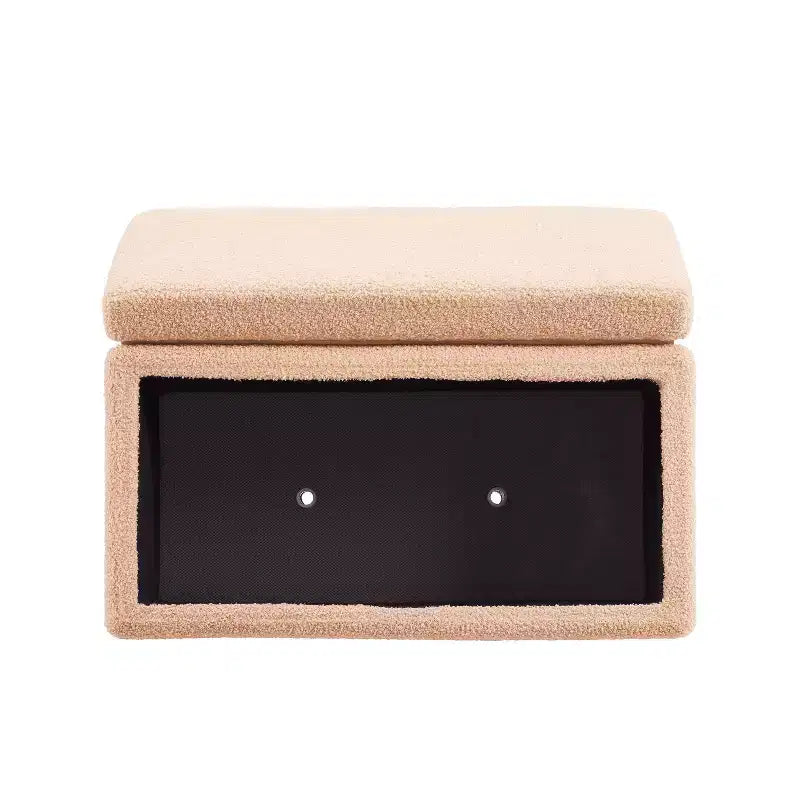 Pouf de rangement rectangulaire - Structure en bois naturel, coussin en mousse, capacité de 90 kg