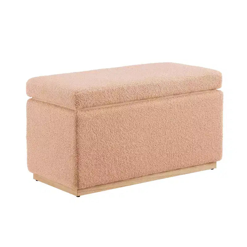 Pouf de rangement rectangulaire - Structure en bois naturel, coussin en mousse, capacité de 90 kg