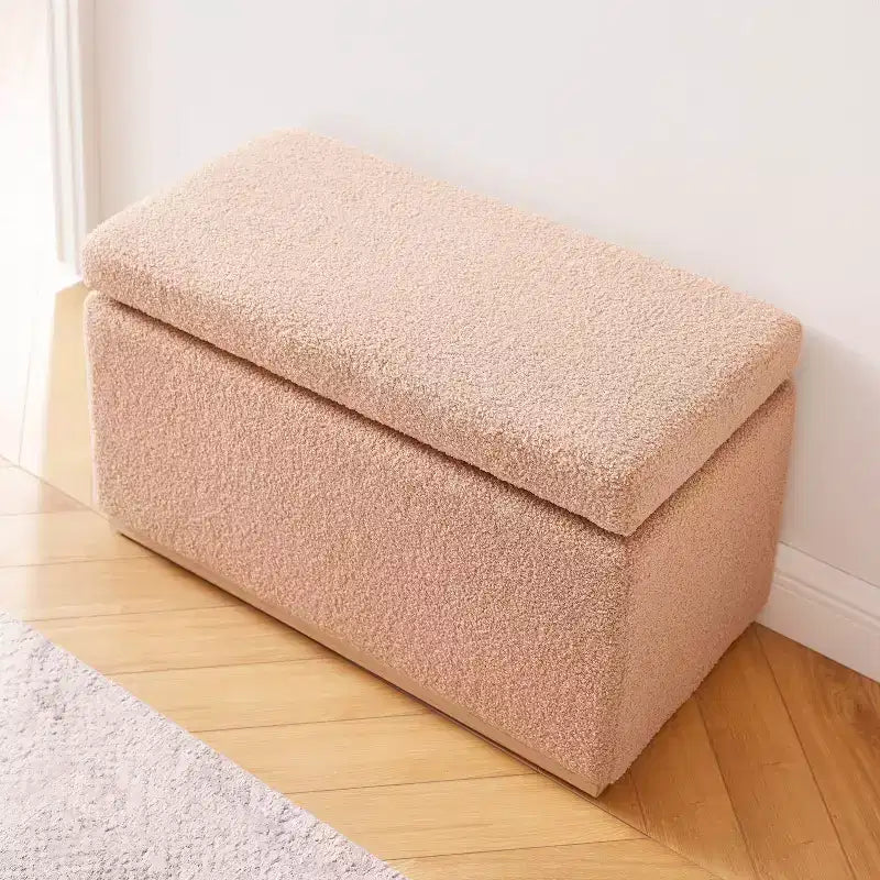 Pouf de rangement rectangulaire - Structure en bois naturel, coussin en mousse, capacité de 90 kg