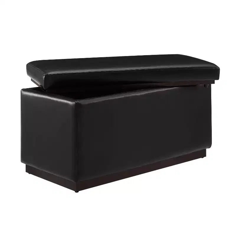 Pouf de rangement rectangulaire - Structure en bois naturel, coussin en mousse, capacité de 90 kg