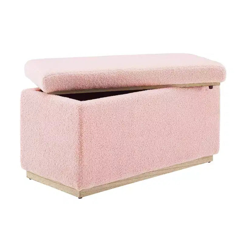 Pouf de rangement rectangulaire - Structure en bois naturel, coussin en mousse, capacité de 90 kg