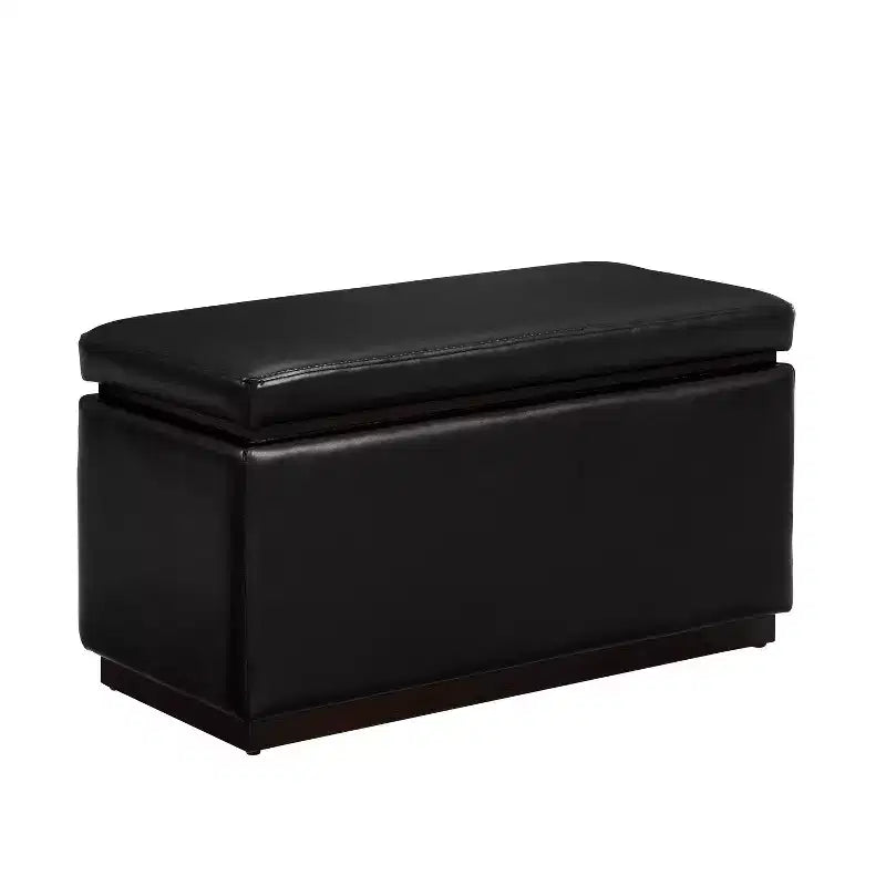 Pouf de rangement rectangulaire - Structure en bois naturel, coussin en mousse, capacité de 90 kg