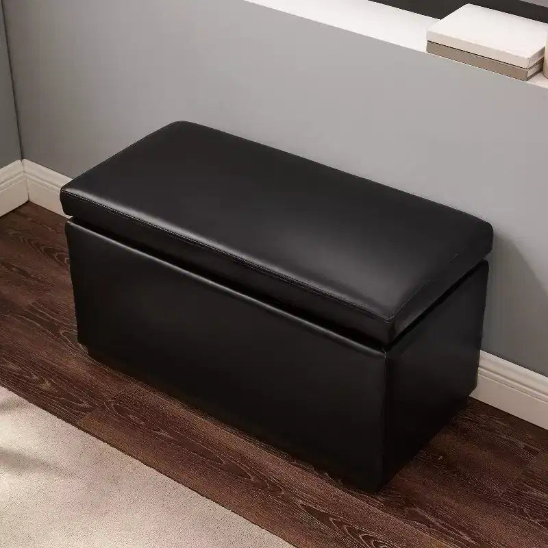 Pouf de rangement rectangulaire - Structure en bois naturel, coussin en mousse, capacité de 90 kg