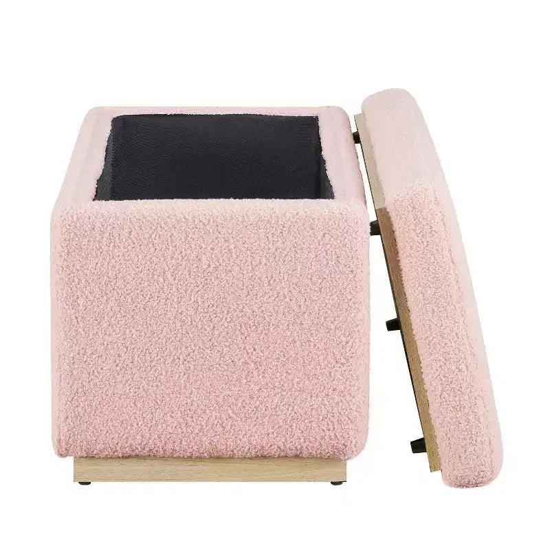 Pouf de rangement rectangulaire - Structure en bois naturel, coussin en mousse, capacité de 90 kg