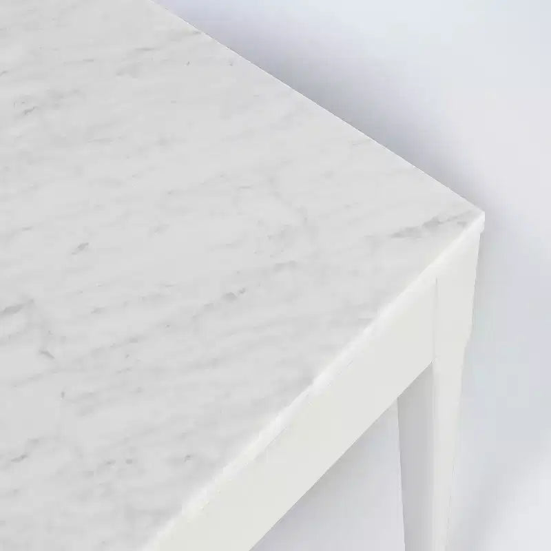 Console rectangulaire en marbre blanc de Carrare italien de 36" - Pieds en bois