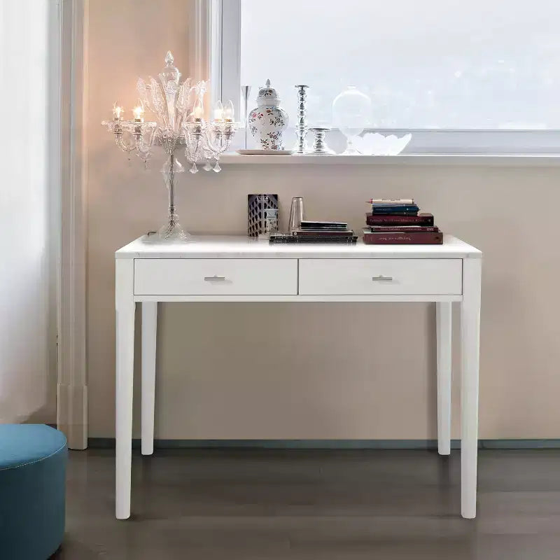 Console rectangulaire en marbre blanc de Carrare italien de 36" - Pieds en bois